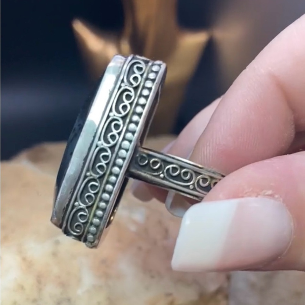 Moss Agate Silver 925 Statement Ring ๐ - Picture 7 of 8